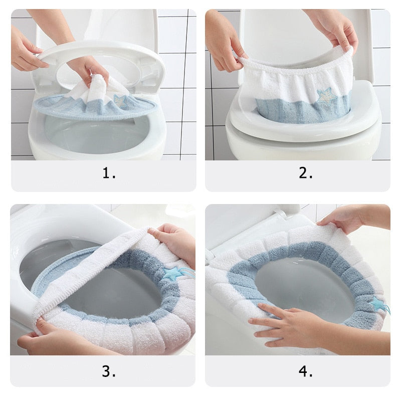 Thickened Toilet Cushion Winter Soft Washable Common Nordic Toilet Seat Pads Household Bathroom Lavatory Cover Set Pedestal